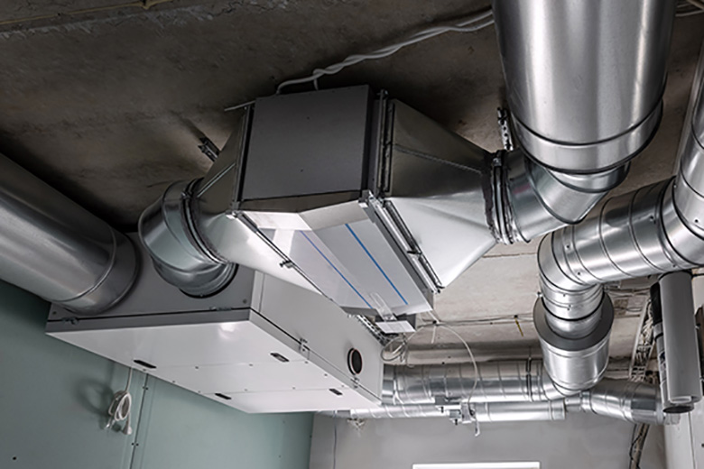 Air ducts of an HVAC with Pulsed Light installed for air purification.